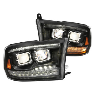 Anzo® - Plank Style Driver and Passenger Side Black Projector LED Headlights with Switchback LED DRL
