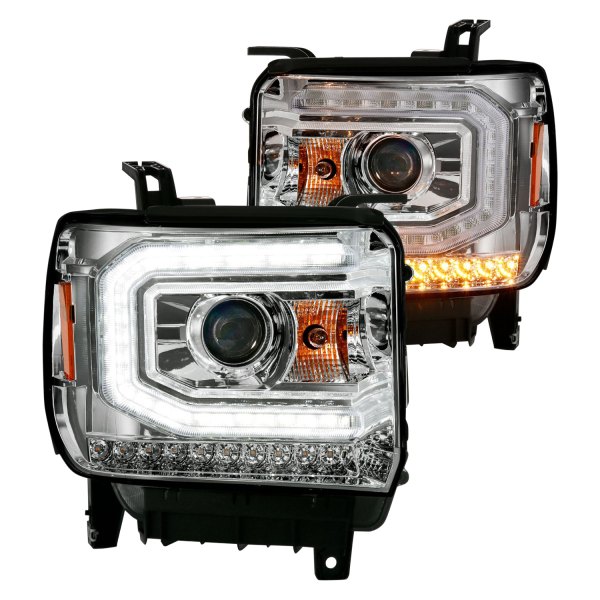 Anzo® - Plank Style Chrome DRL Bar Projector Headlights with DRL and Sequential LED Turn Signal