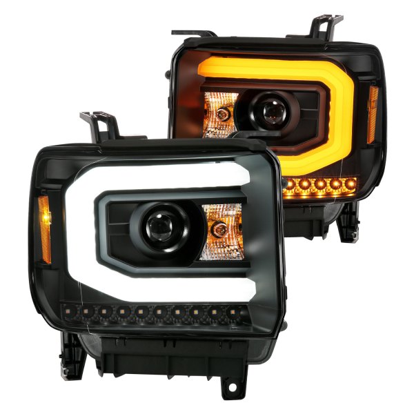 Anzo® - Black Switchback U-Bar™ Projector Headlights with LED Turn Signal