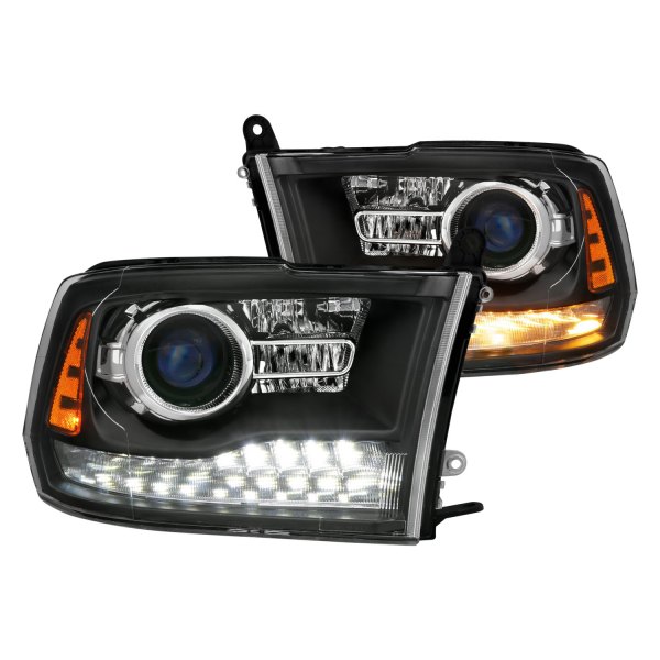 Anzo® - Plank Style Black Projector Headlights with Switchback LED DRL, Dodge Ram