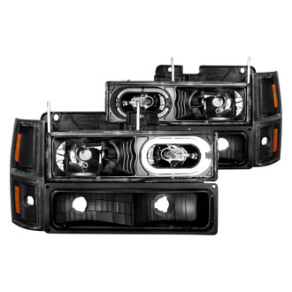 Anzo® - Driver and Passenger Side Black Halo Euro Headlights with Turn Signal/Parking and Corner Lights