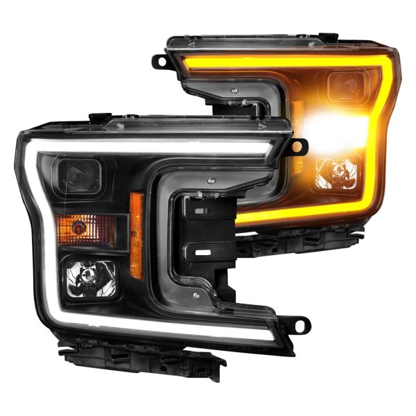 Anzo® - Plank Style Black Switchback LED U-Bar™ Projector Headlights, Ford F-150