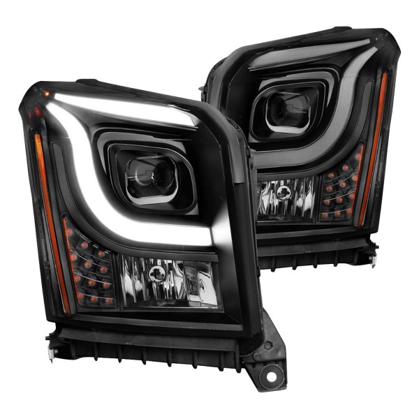 Anzo® - Black DRL Bar Projector Headlights with LED Turn Signal, GMC Yukon