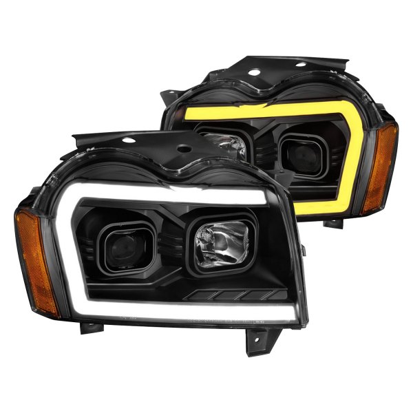Anzo® - Black Switchback LED U-Bar™ Projector Headlights, Jeep Grand Cherokee