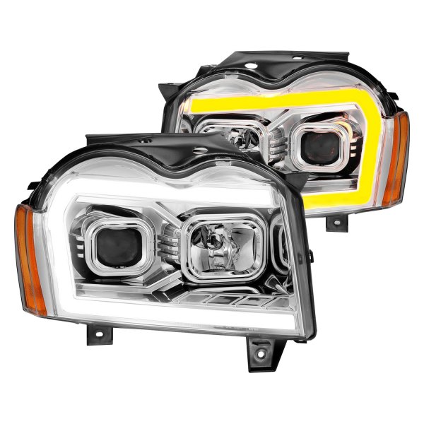 Anzo® - Chrome Switchback LED U-Bar™ Projector Headlights, Jeep Grand Cherokee