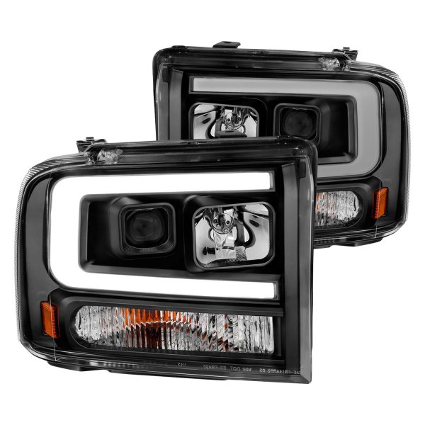 Anzo® - Plank Style Black LED U-Bar™ Projector Headlights, Ford Excursion