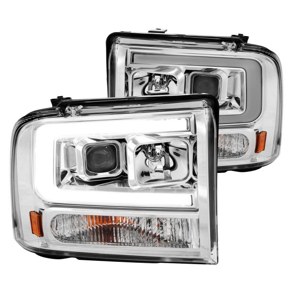Anzo® - Plank Style Chrome LED U-Bar™ Projector Headlights, Ford Excursion