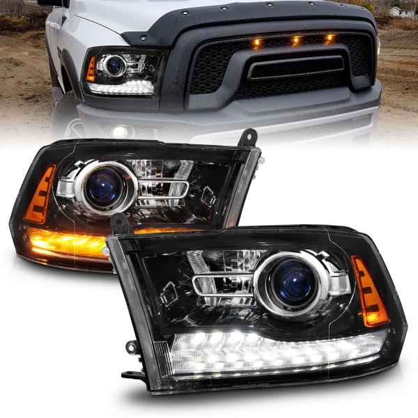 Anzo® - Plank Style Light Black Projector Headlights with LED DRL and Sequential Turn Signal