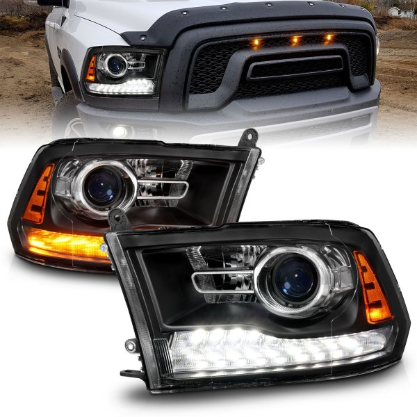 Anzo® - Plank Style Mist Black Projector Headlights with LED DRL and Sequential Turn Signal