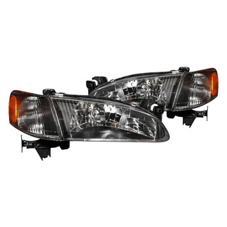 Anzo® - Driver and Passenger Side Black Euro Headlights with Corner Lights