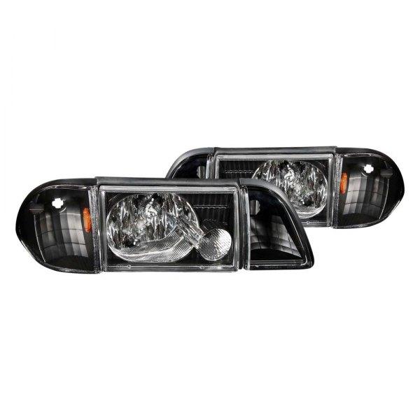 Anzo® - Black Euro Headlights with Corner and Parking Lights, Ford Mustang