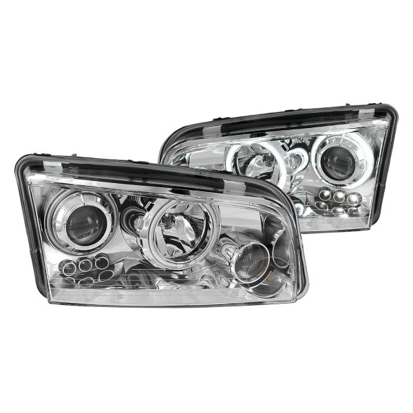 Anzo® - Chrome CCFL Halo Projector Headlights with Parking LEDs, Dodge Charger