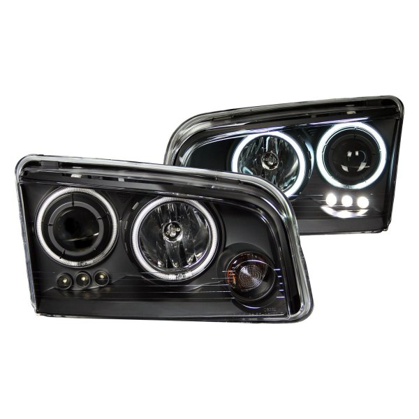 Anzo® - Black CCFL Halo Projector Headlights with Parking LEDs, Dodge Charger