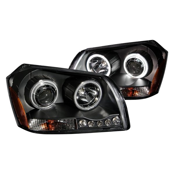 Anzo® - Black CCFL Halo Projector Headlights with Parking LEDs, Dodge Magnum