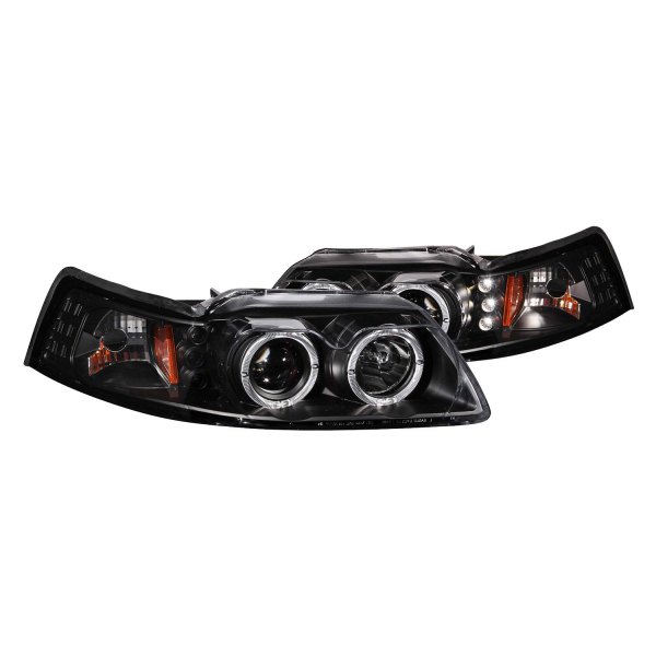 Anzo® - Black Dual Halo Projector Headlights with Parking LEDs, Ford Mustang