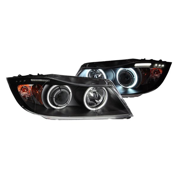 Anzo® - Black CCFL Halo Projector Headlights with Parking LEDs, BMW 3-Series