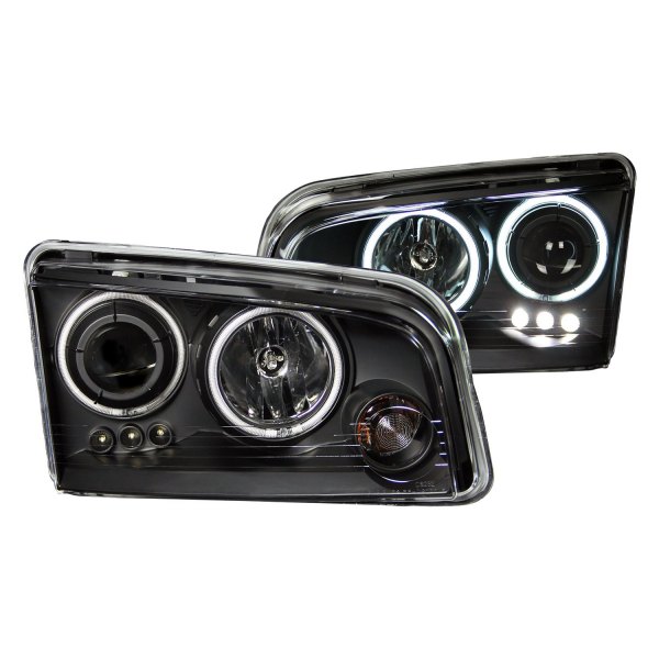Anzo® - Black Halo Projector Headlights with Parking LEDs, Dodge Charger