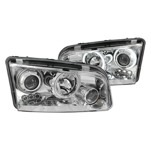 Anzo® - Chrome Halo Projector Headlights with Parking LEDs, Dodge Charger