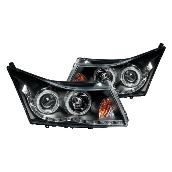Anzo® - Black Halo Projector Headlights with Parking LEDs, Chevrolet Cruze