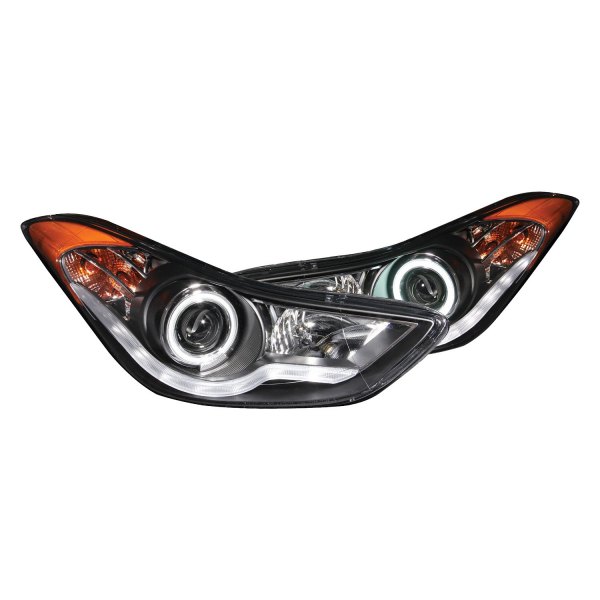 Anzo® - Black CCFL Halo Projector Headlights with Parking LEDs, Hyundai Elantra