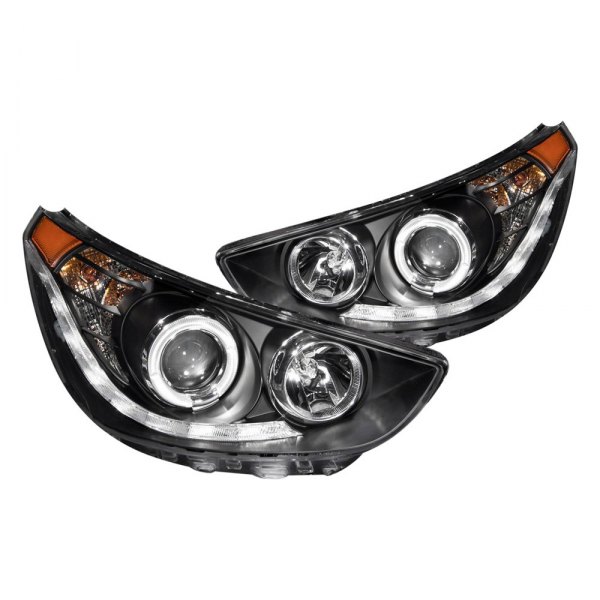 Anzo® - Black CCFL Halo Projector Headlights with Parking LEDs, Hyundai Accent