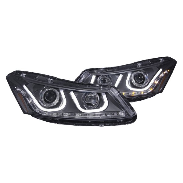 Anzo® - Black U-Bar™ Projector Headlights with LED Turn Signal, Honda Accord