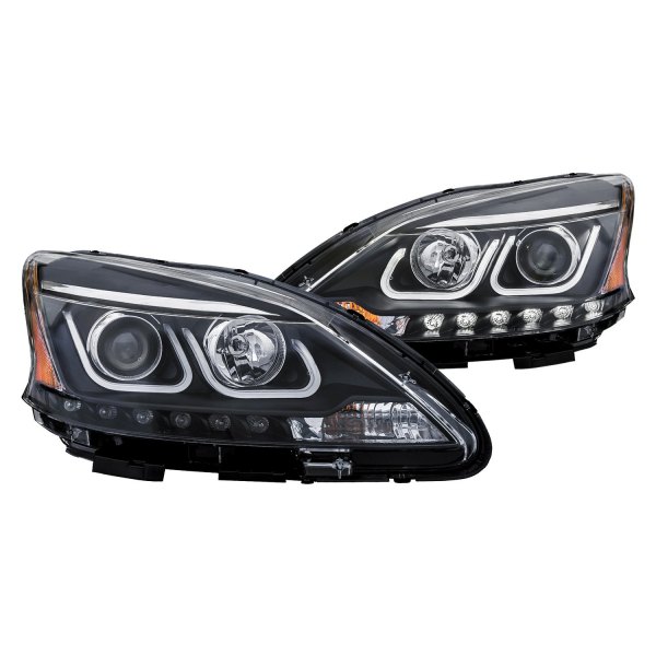 Anzo® - Black U-Bar™ Projector Headlights with LED DRL, Nissan Sentra