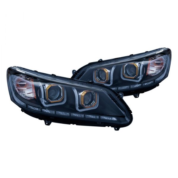 Anzo® - Black U-Bar™ Projector Headlights with LED DRL, Honda Accord