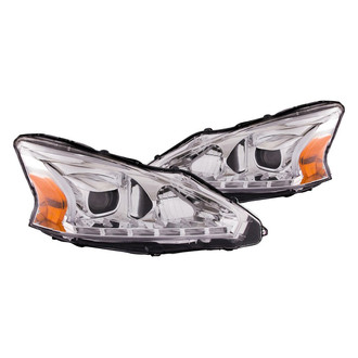 Anzo® - Plank Style Driver and Passenger Side Chrome DRL Bar Projector Headlights with Parking LEDs