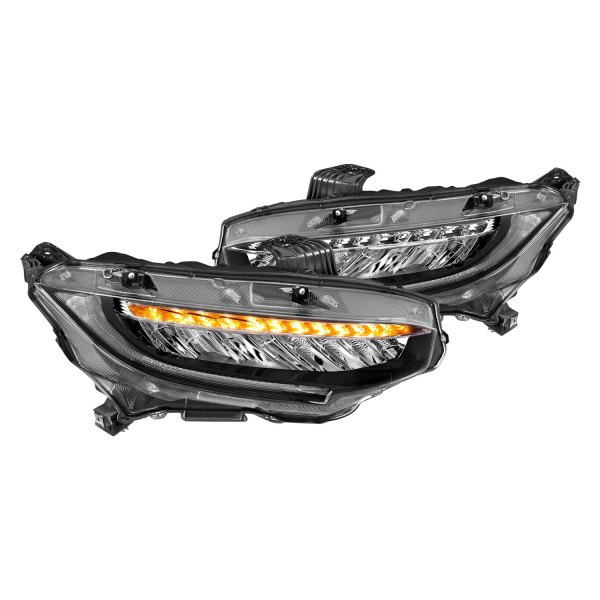 Anzo® - Plank Style Black LED Headlights with Sequential Turn Signal, Honda Civic