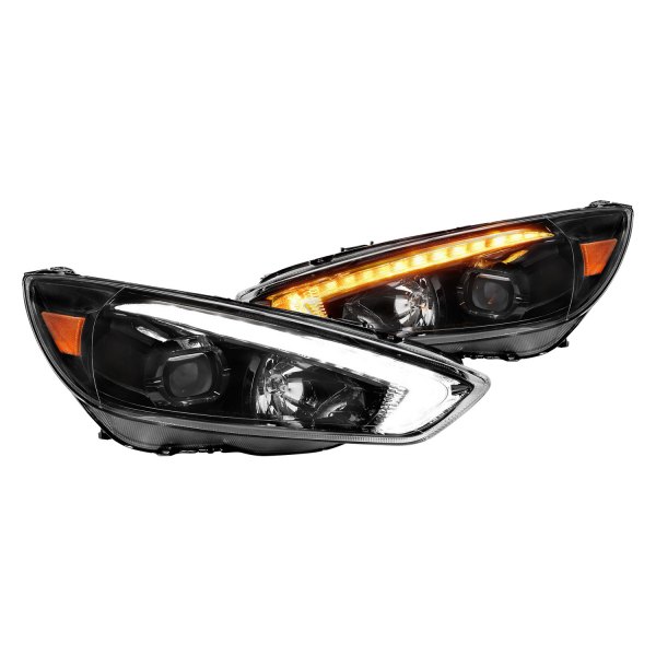 Anzo® - Black Switchback LED U-Bar™ Projector Headlights, Ford Focus
