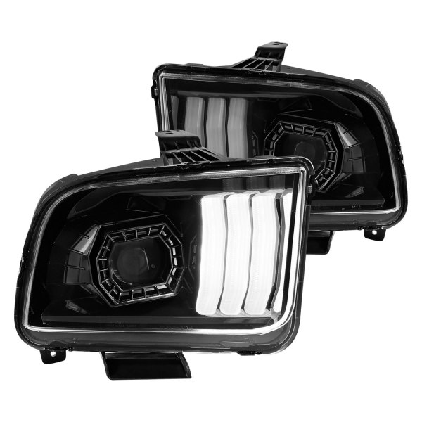 Anzo® - Black LED U-Bar™ Projector Headlights, Ford Mustang