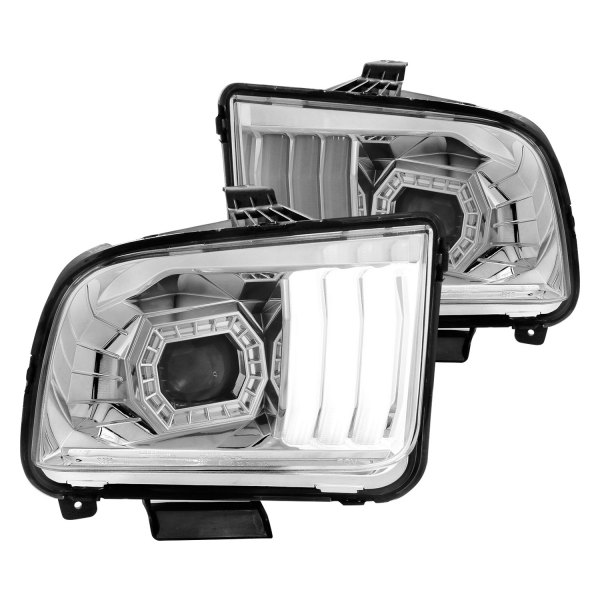 Anzo® - Chrome LED U-Bar™ Projector Headlights, Ford Mustang