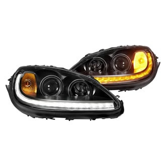 Anzo® - Plank Style Driver and Passenger Side Black Projector Headlights with Sequential LED DRL
