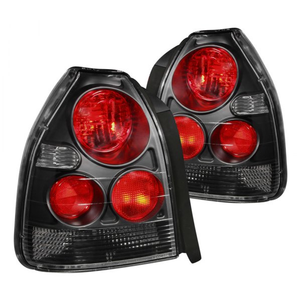 Anzo® - Black/Red Euro Tail Lights, Honda Civic
