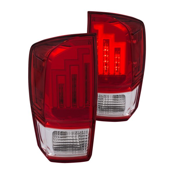 Anzo® - Chrome/Red Fiber Optic LED Tail Lights, Toyota Tacoma