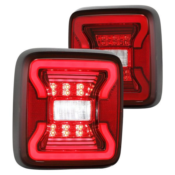 Anzo® - Chrome/Red Fiber Optic LED Tail Lights, Jeep Wrangler