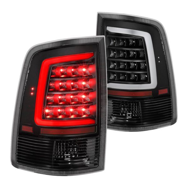 Anzo® - Black Plank Style Fiber Optic LED Tail Lights, Dodge Ram