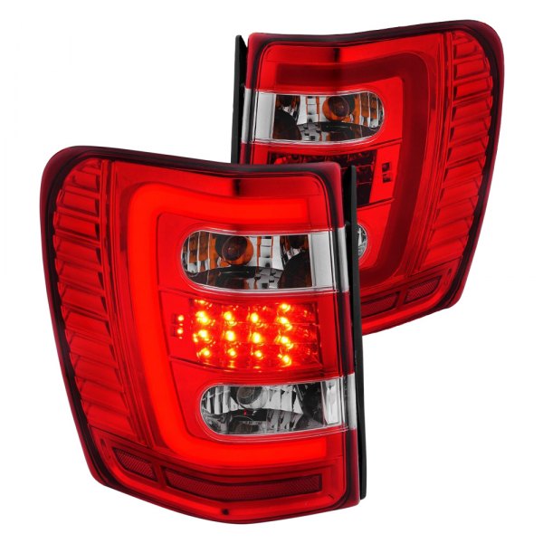 Anzo® - Chrome/Red Fiber Optic LED Tail Lights, Jeep Grand Cherokee