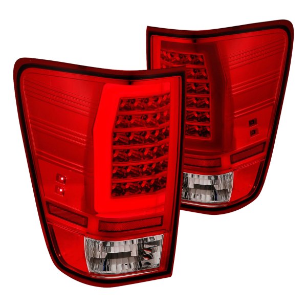 Anzo® - Chrome/Red Fiber Optic LED Tail Lights, Nissan Titan