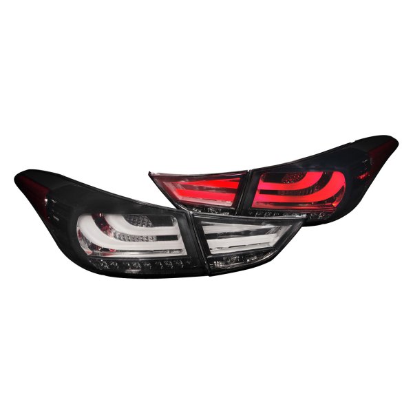 Anzo® - Black/Smoke Fiber Optic LED Tail Lights, Hyundai Elantra
