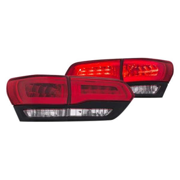 Anzo® - Black/Chrome Red Fiber Optic LED Tail Lights, Jeep Grand Cherokee