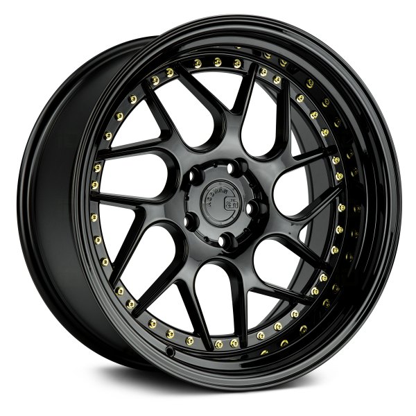 AODHAN WHEELS® - DS-01 Gloss Black with Gold Rivets