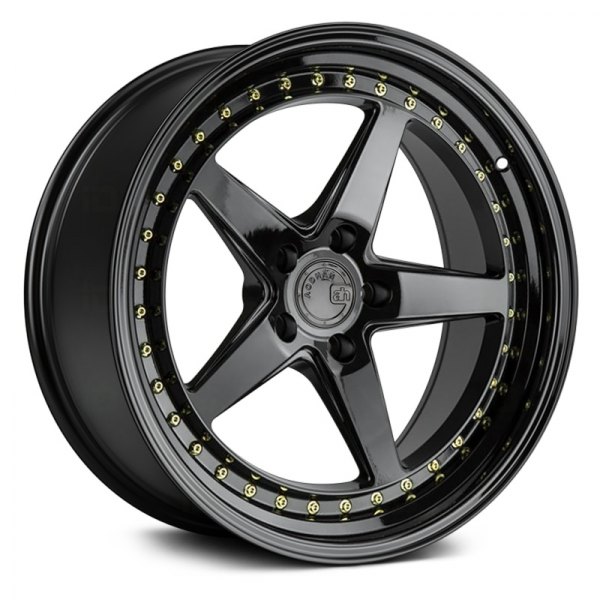 AODHAN WHEELS® - DS-05 Gloss Black with Gold Rivets