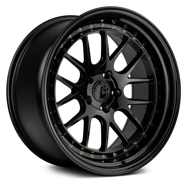 AODHAN WHEELS® - DS-06 Gloss Black with Gold Rivets