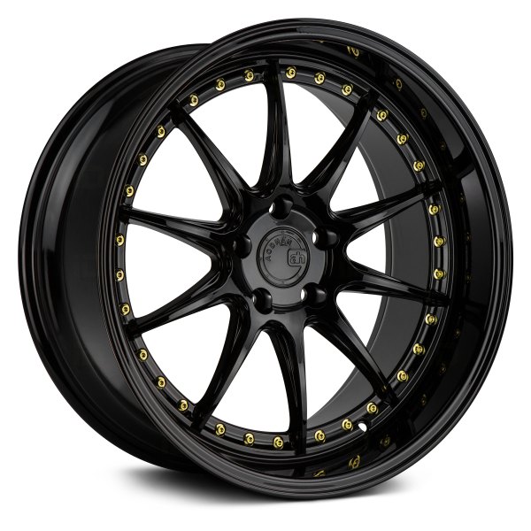 AODHAN WHEELS® - DS-07 Gloss Black with Gold Rivets