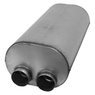AP Exhaust® - Challenge Series Aluminized Steel Oval Exhaust Muffler with Inlet/Outlet Neck (3" Dual ID, 3" Dual OD, 24.5" Length)