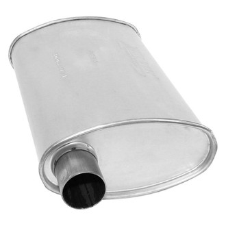 AP Exhaust® - Xlerator Performance Aluminized Steel Oval Exhaust Muffler with Inlet/Outlet Neck (2" Offset ID, 2" Offset OD, 14" Length)
