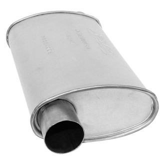 AP Exhaust® - Xlerator Performance Aluminized Steel Oval Exhaust Muffler with Inlet/Outlet Neck (2.5" Offset ID, 2.5" Offset OD, 14" Length)