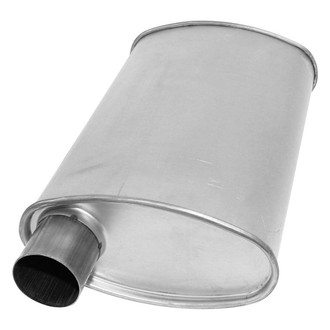 AP Exhaust® - Xlerator Performance Aluminized Steel Oval Exhaust Muffler with Inlet/Outlet Neck (2.25" Offset ID, 2.25" Center OD, 14" Length)